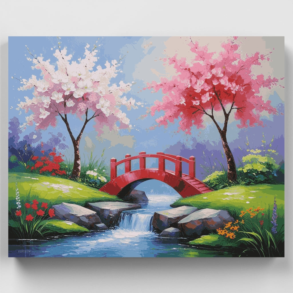 Jardín del Puente de los Cerezos en Flor - Kit de Pintura por Números — Estándar