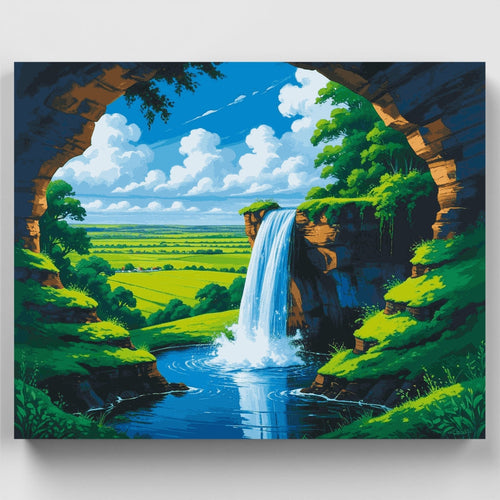 Enchanted Cave Waterfall Vista - Paint by Numbers Kit