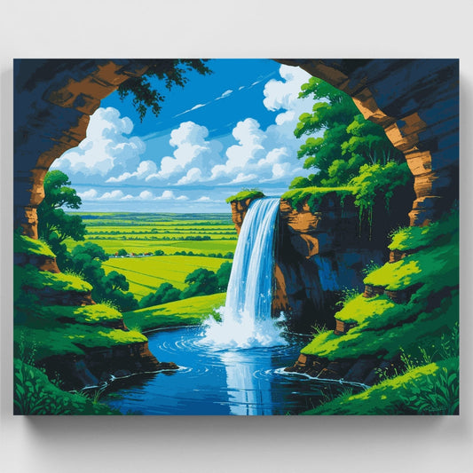 Enchanted Cave Waterfall Vista - Paint by Numbers Kit