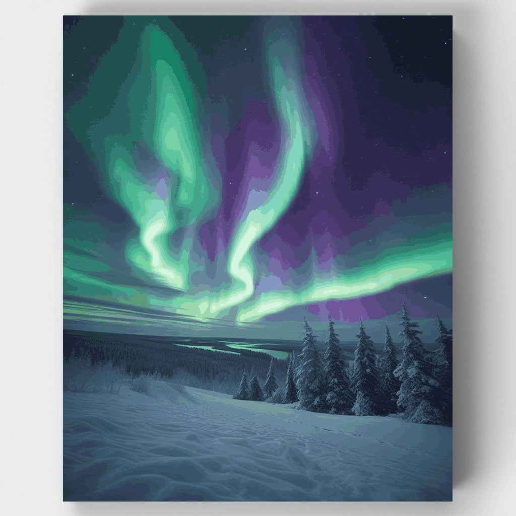 Kit de pintura por números - Paisaje invernal de auroras boreales — Estándar