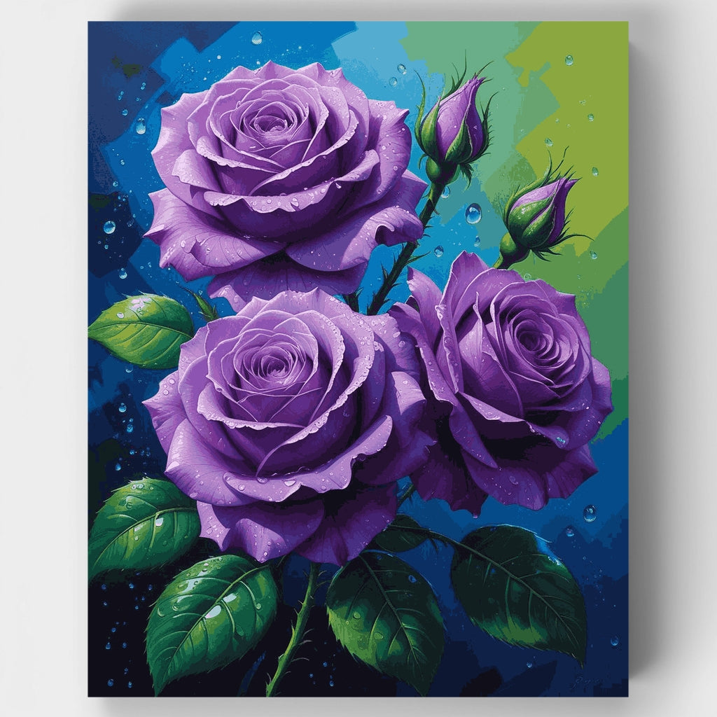 Purple Roses with Water Droplets - Paint by Numbers Kit