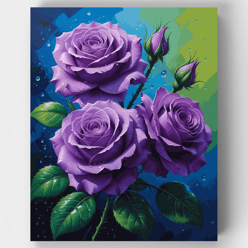 Purple Roses with Water Droplets - Paint by Numbers Kit