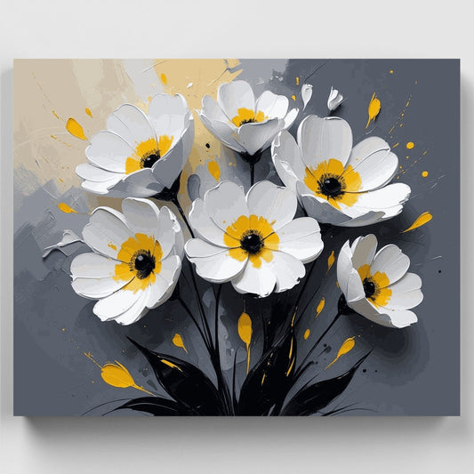 White Daisy Bouquet Abstract Art - Paint by Numbers Kit
