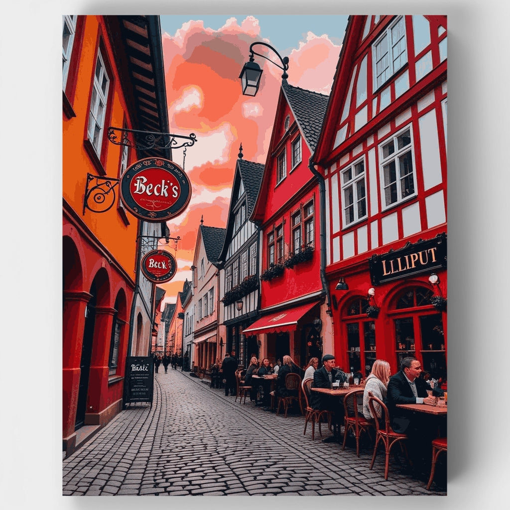 German Old Town Street Scene - Paint by Numbers Kit