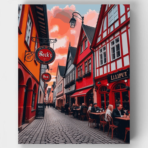 German Old Town Street Scene - Paint by Numbers Kit