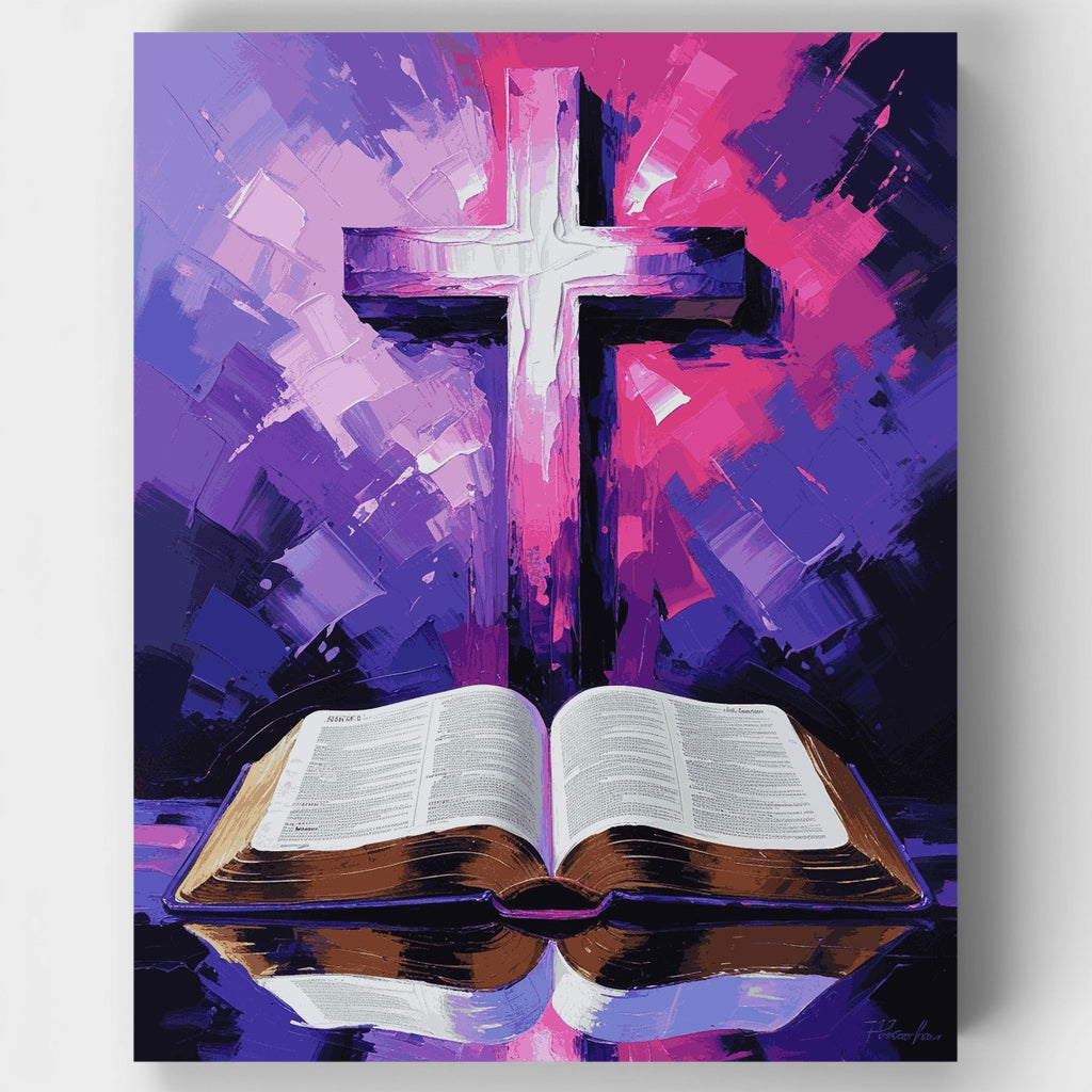 Kit de pintura por números: Cruz y Biblia — Estándar