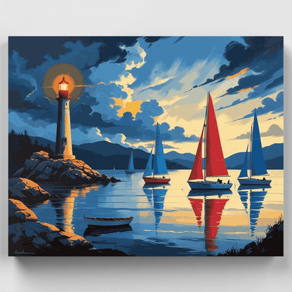 Lighthouse Harbor Sailing - Paint by Numbers Kit