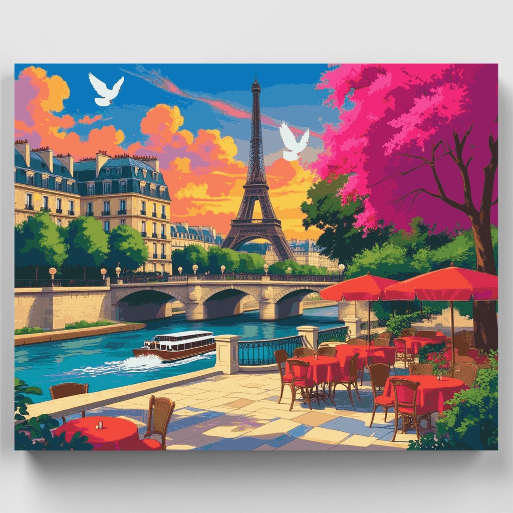 Escena de café a orillas del río en París - Kit de pintura por números — Estándar