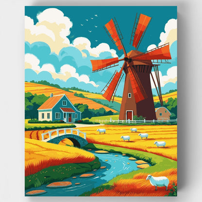 Dutch Countryside Windmill - Paint by Numbers Kit