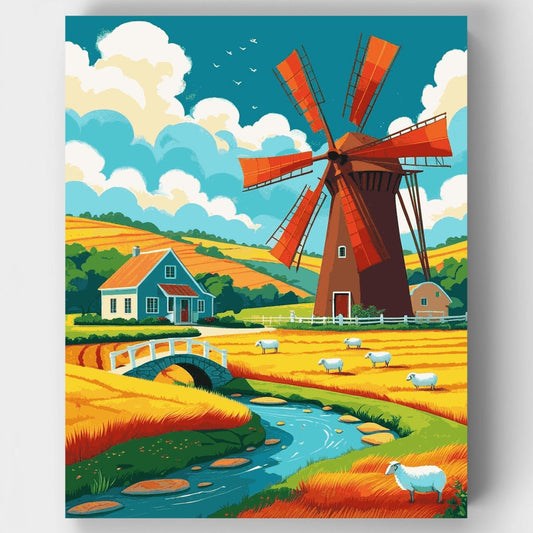 Dutch Countryside Windmill - Paint by Numbers Kit