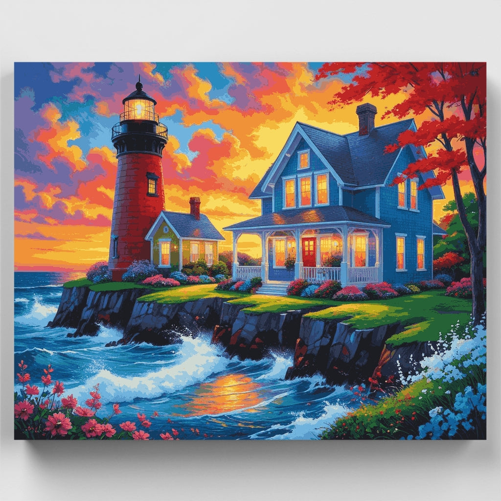 Kit de pintura por números - Paraíso en la cabaña del faro — Estándar
