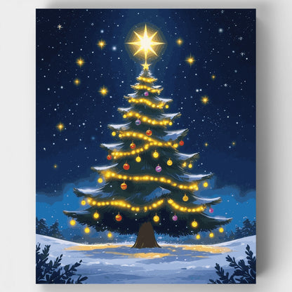 Starlit Christmas Tree in Snowy Night - Paint by Numbers Kit