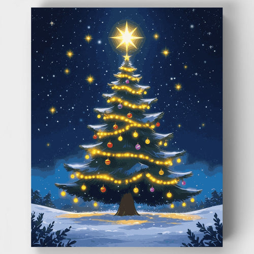 Starlit Christmas Tree in Snowy Night - Paint by Numbers Kit
