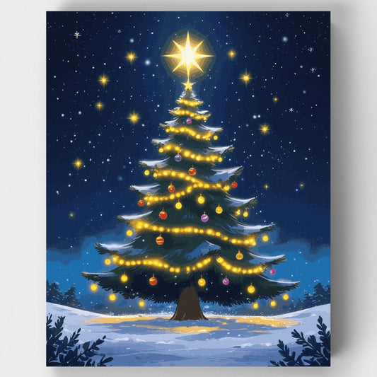 Starlit Christmas Tree in Snowy Night - Paint by Numbers Kit