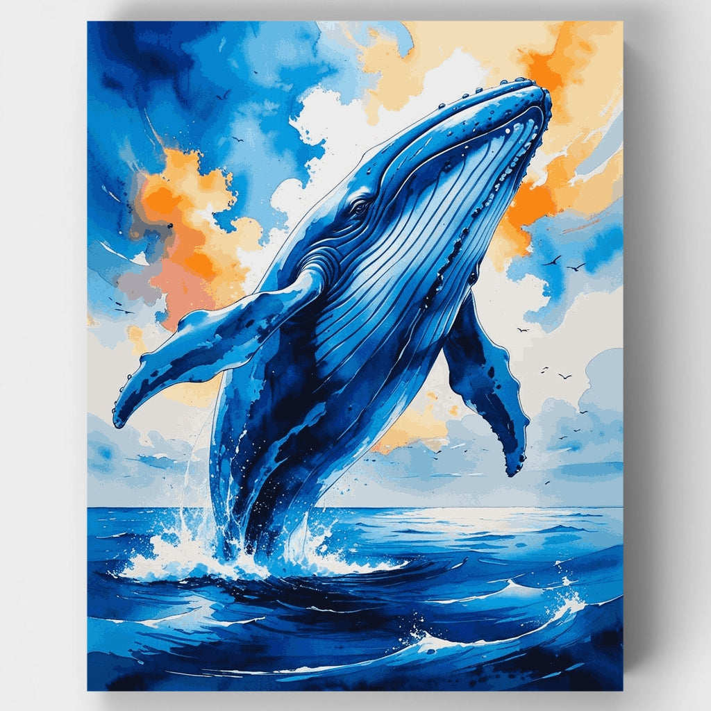 Majestic Humpback Whale Breaching Ocean Waters - Paint by Numbers Kit