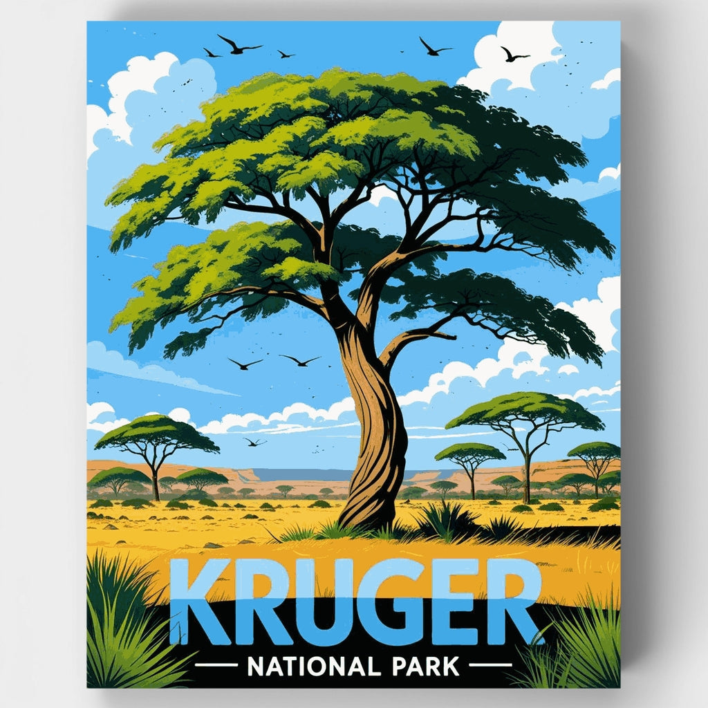 Kit de pintura por números: Sabana con acacias africanas — Estándar