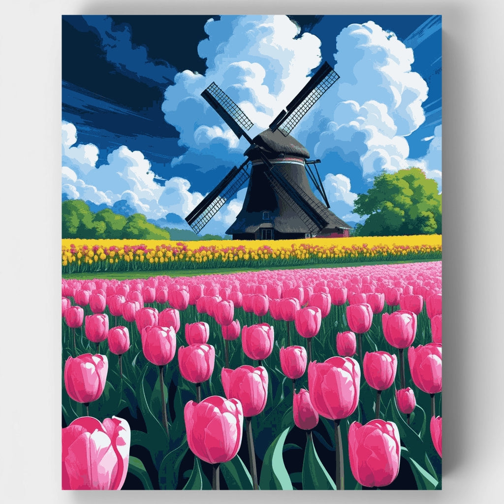 Paraíso de tulipanes y molinos holandeses - Kit de pintura por números — Estándar