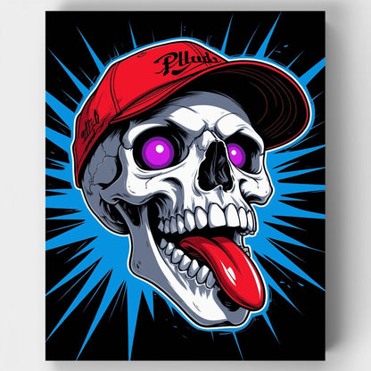 Skull with Red Beret and Purple Eyes - Paint by Numbers Kit