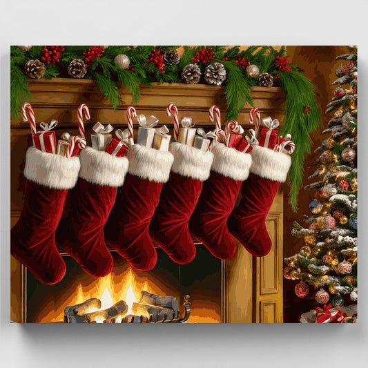 Christmas Stockings by the Fireplace - Paint by Numbers Kit