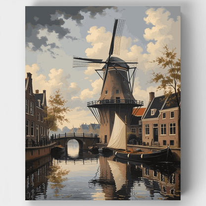 Dutch Windmill Canal Scene - Paint by Numbers Kit