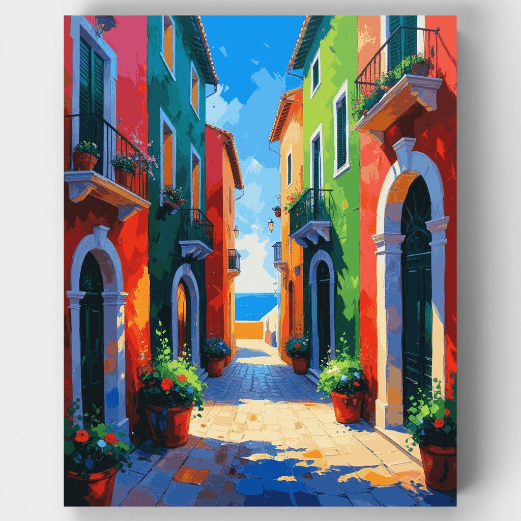 Calle mediterránea colorida - Kit de pintura por números — Estándar