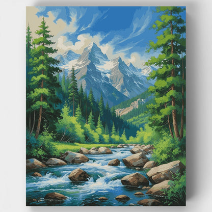 Mountain River Forest Landscape - Paint by Numbers Kit