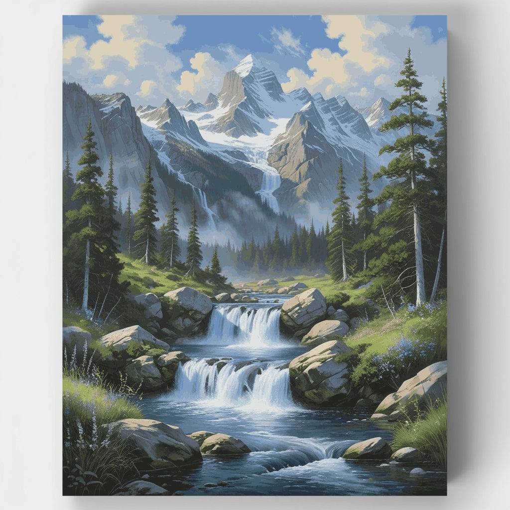 Kit de pintura por números: Paisaje de cascada en montaña majestuosa — Estándar