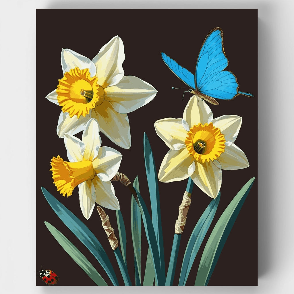Narcisos con mariposa azul - Kit de pintura por números — Estándar