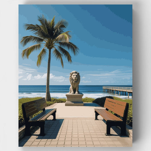 Tropical Lion Statue Paradise - Paint by Numbers Kit
