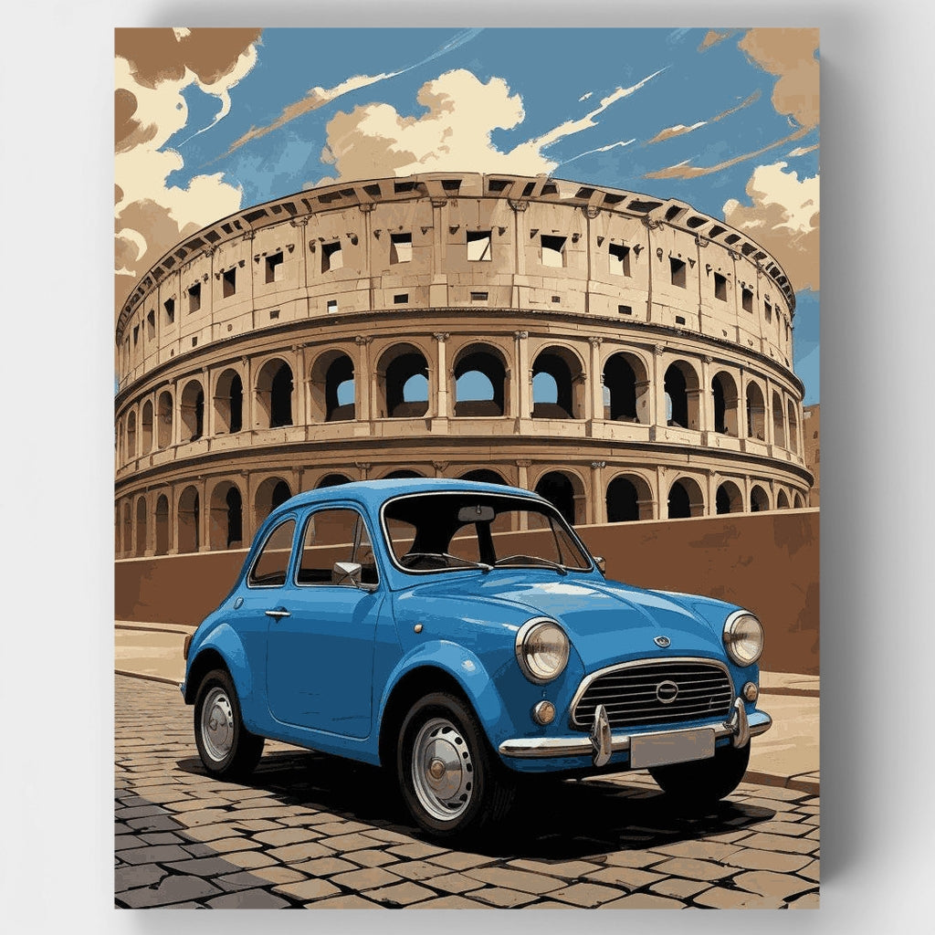 Kit de pintura por números: Coche azul clásico en Roma — Estándar