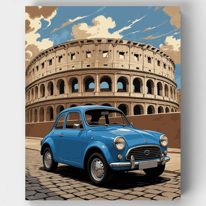 Classic Blue Car in Rome - Paint by Numbers Kit