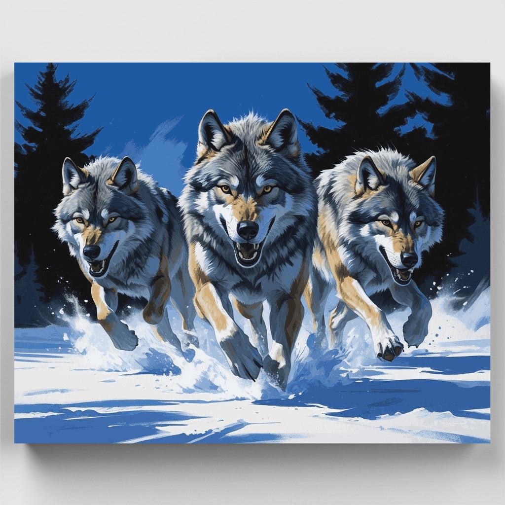 Tres lobos corriendo por la nieve - Kit de pintura por números — Estándar