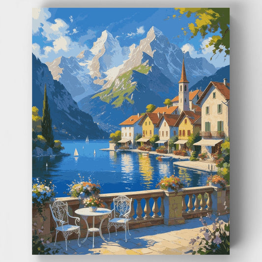 Alpine Lake Village Terrace - Paint by Numbers Kit