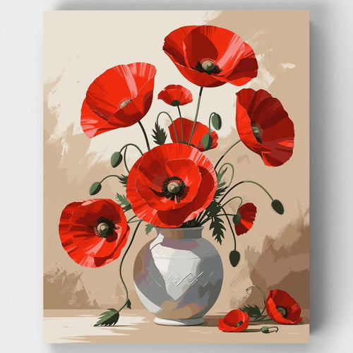 Elegant Red Poppies Still Life - Paint by Numbers Kit
