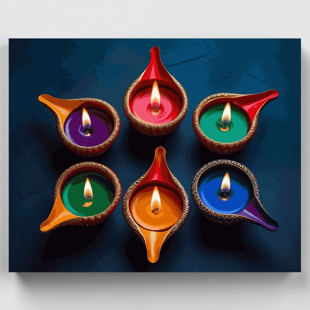 Lámparas de aceite coloridas de Diwali - Kit de pintura por números — Estándar