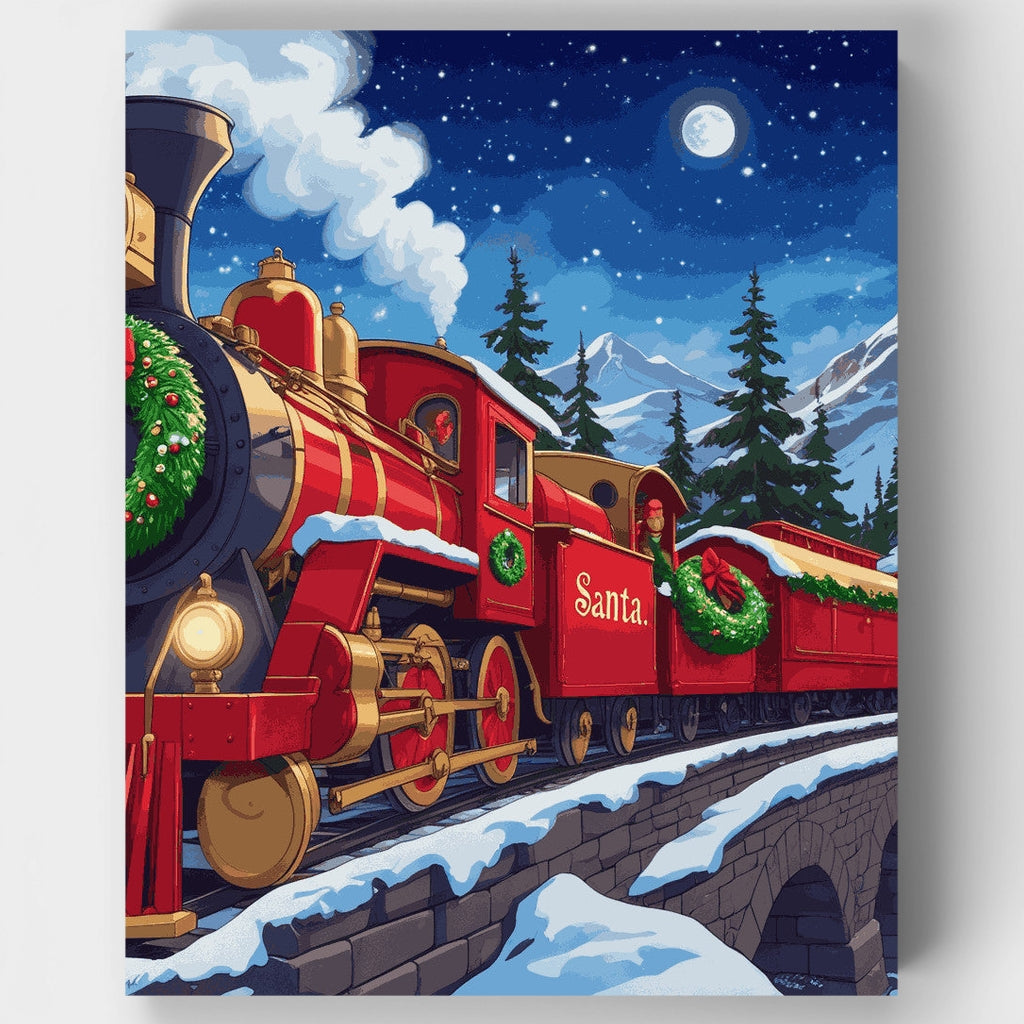 Kit de pintura por números - Tren navideño de montaña — Estándar