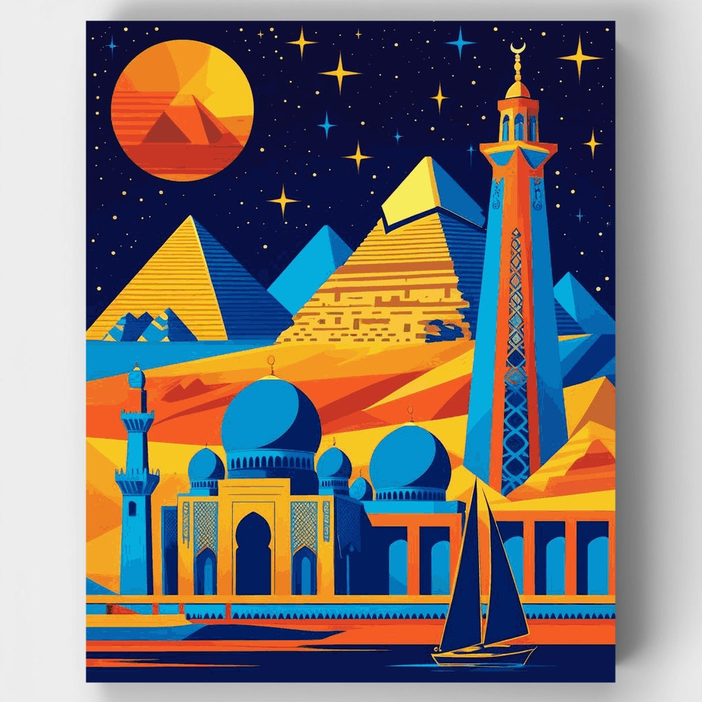Monumentos egipcios bajo una noche estrellada - Kit de pintura por números — Estándar
