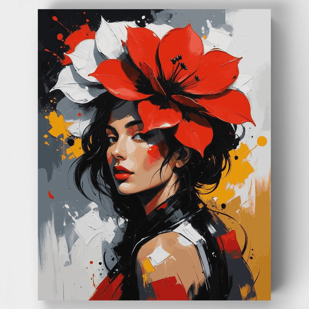 Mujer con flor de hibisco roja - Kit de pintura por números — Estándar