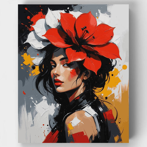 Woman with Red Hibiscus Flower - Paint by Numbers Kit