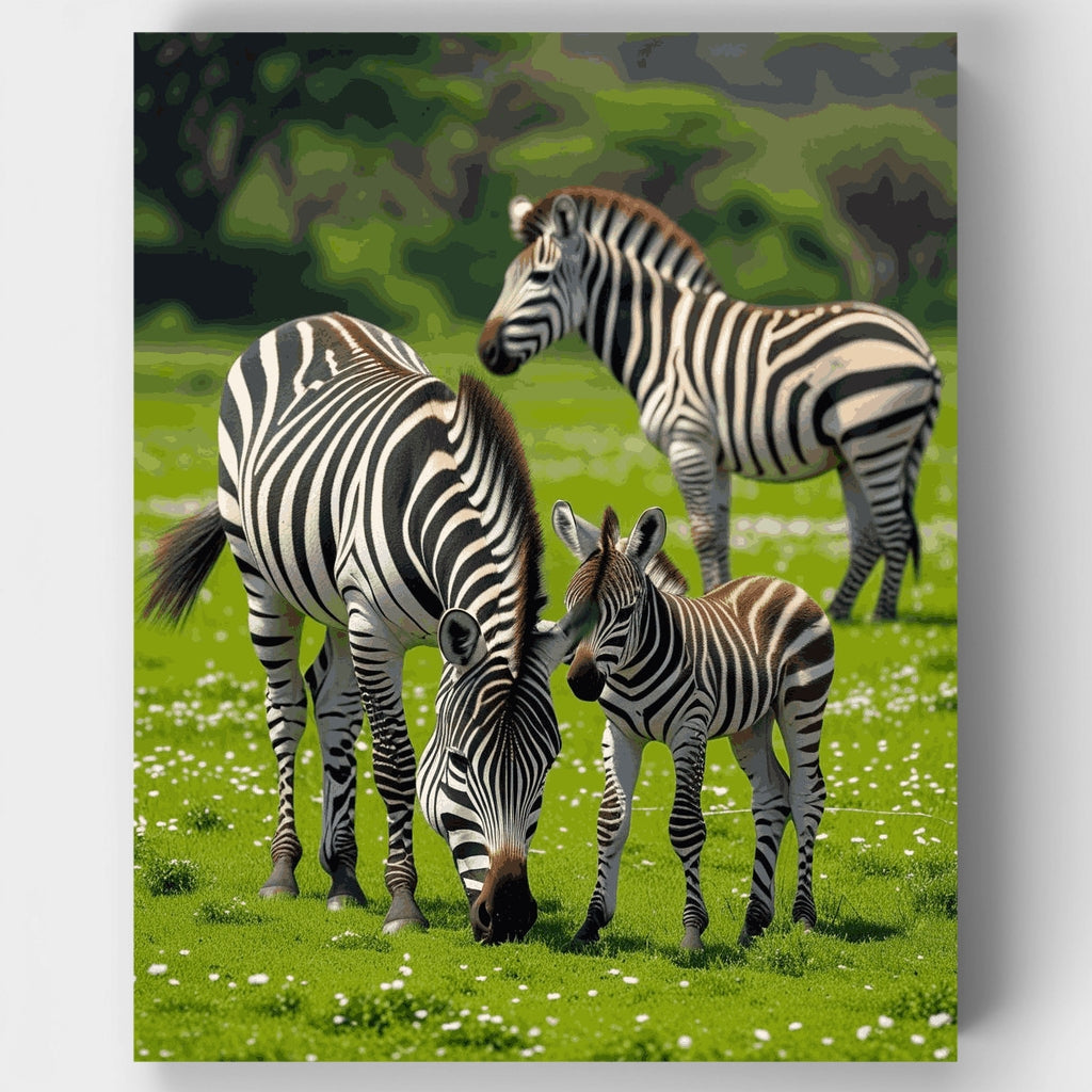 Familia de cebras en las sabanas del Serengueti - Kit de pintura por números — Estándar