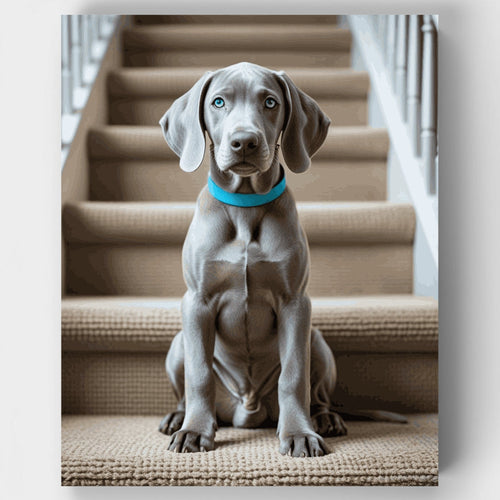 Weimaraner Puppy on Stairs - Paint by Numbers Kit