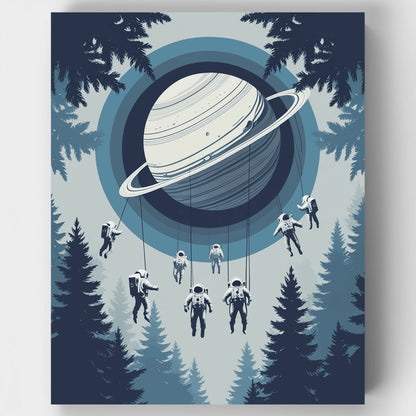 Cosmic Astronauts and Saturn - Paint by Numbers Kit