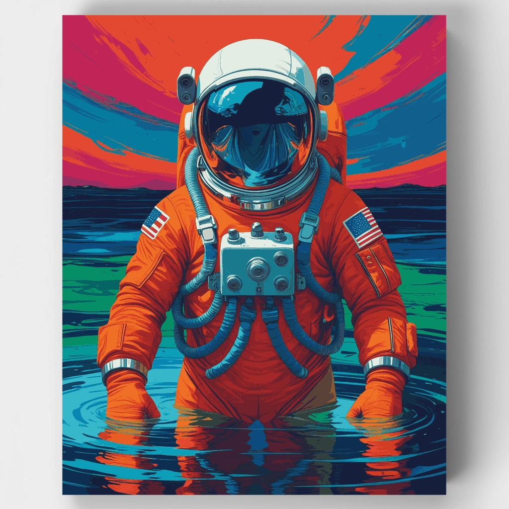 Astronauta en vibrantes aguas alienígenas - Kit de pintura por números — Estándar