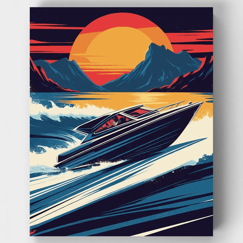Mountain Lake Speedboat - Paint by Numbers Kit
