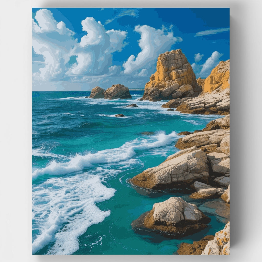 Aguas turquesas y acantilados dorados - Kit de pintura por números — Estándar