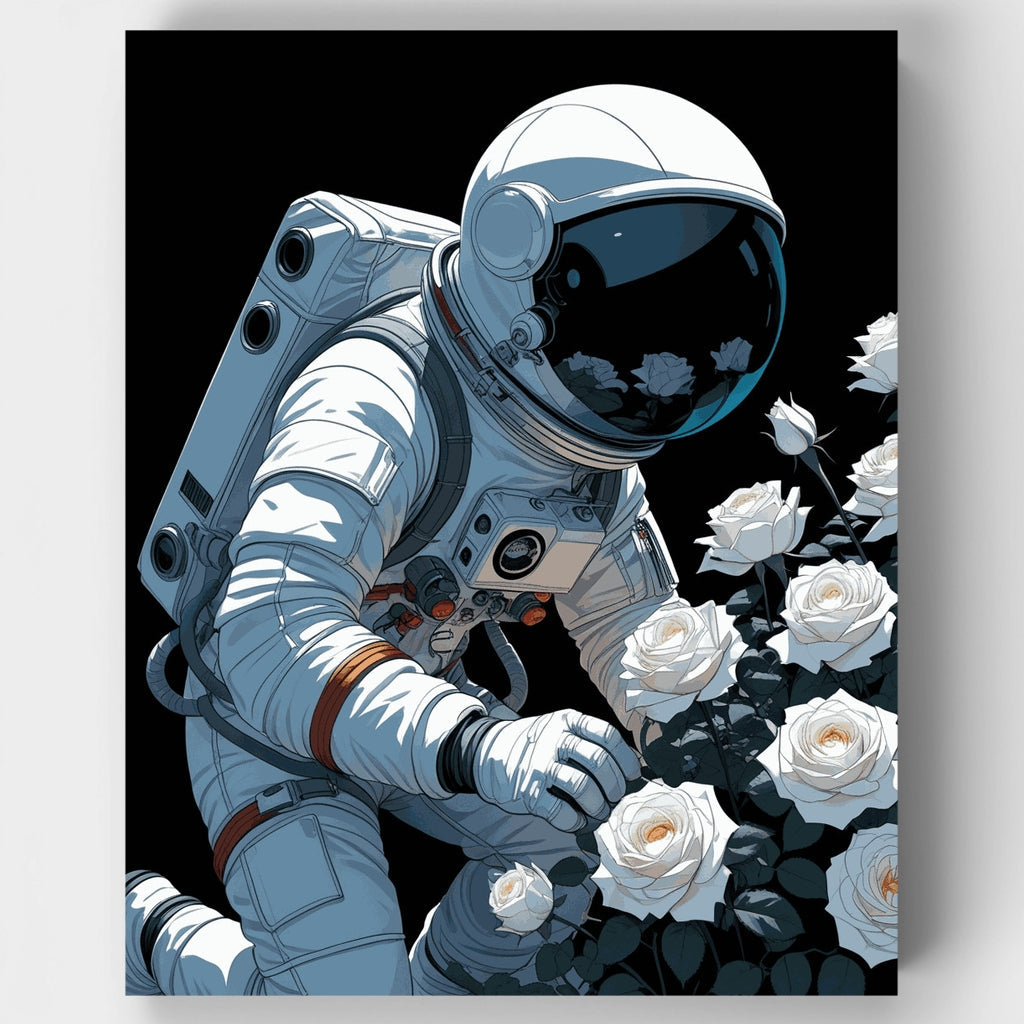 Astronaut with White Roses - Paint by Numbers Kit