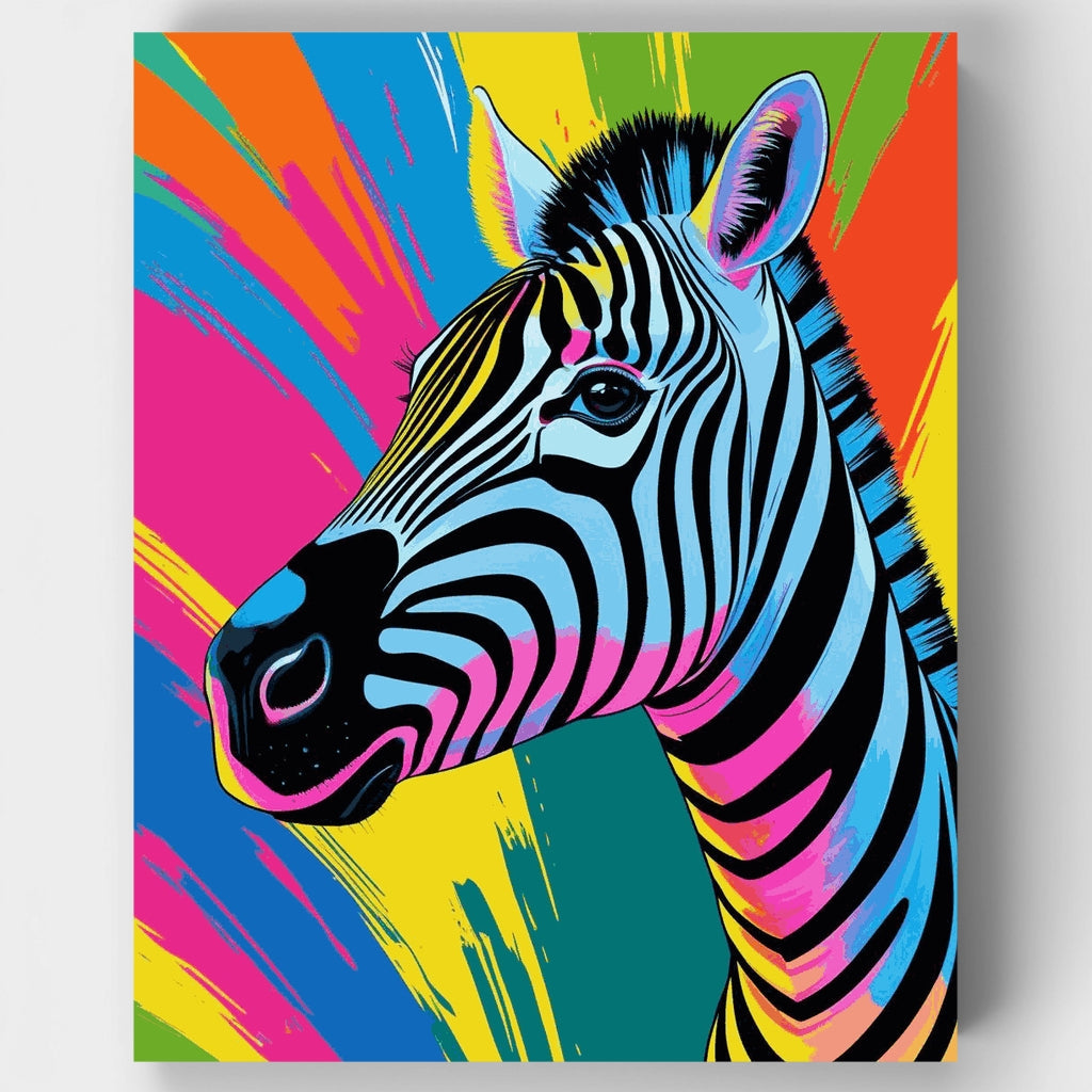 Kit de pintura por números: Cebra de arte pop arcoíris — Estándar