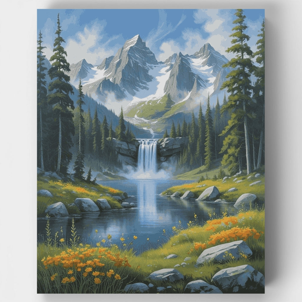 Kit de pintura por números: Cascada Majestad Alpina — Estándar