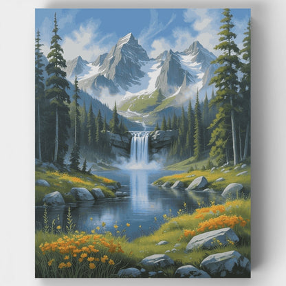 Alpine Majesty Waterfall - Paint by Numbers Kit