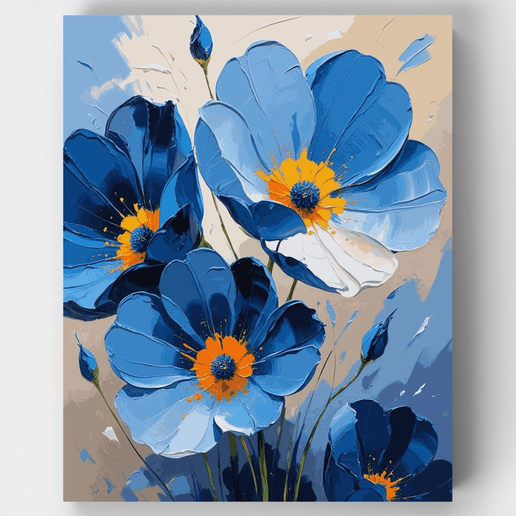 Blue Poppies with Orange Centers - Paint by Numbers Kit